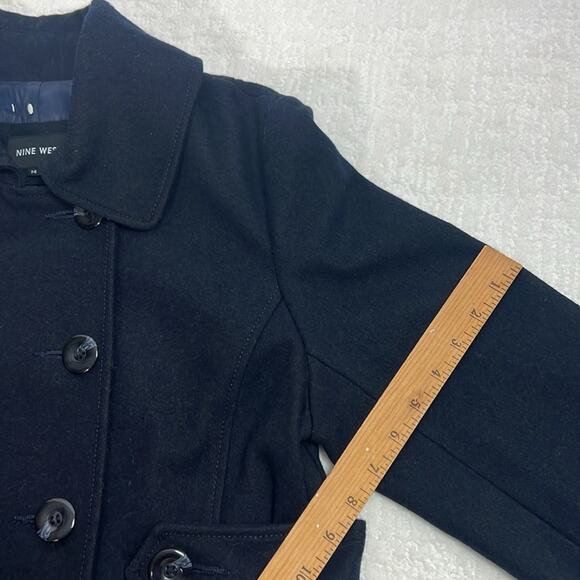 New Nine West navy double breasted wool blend collared button up pea coat 14 - Picture 11 of 13